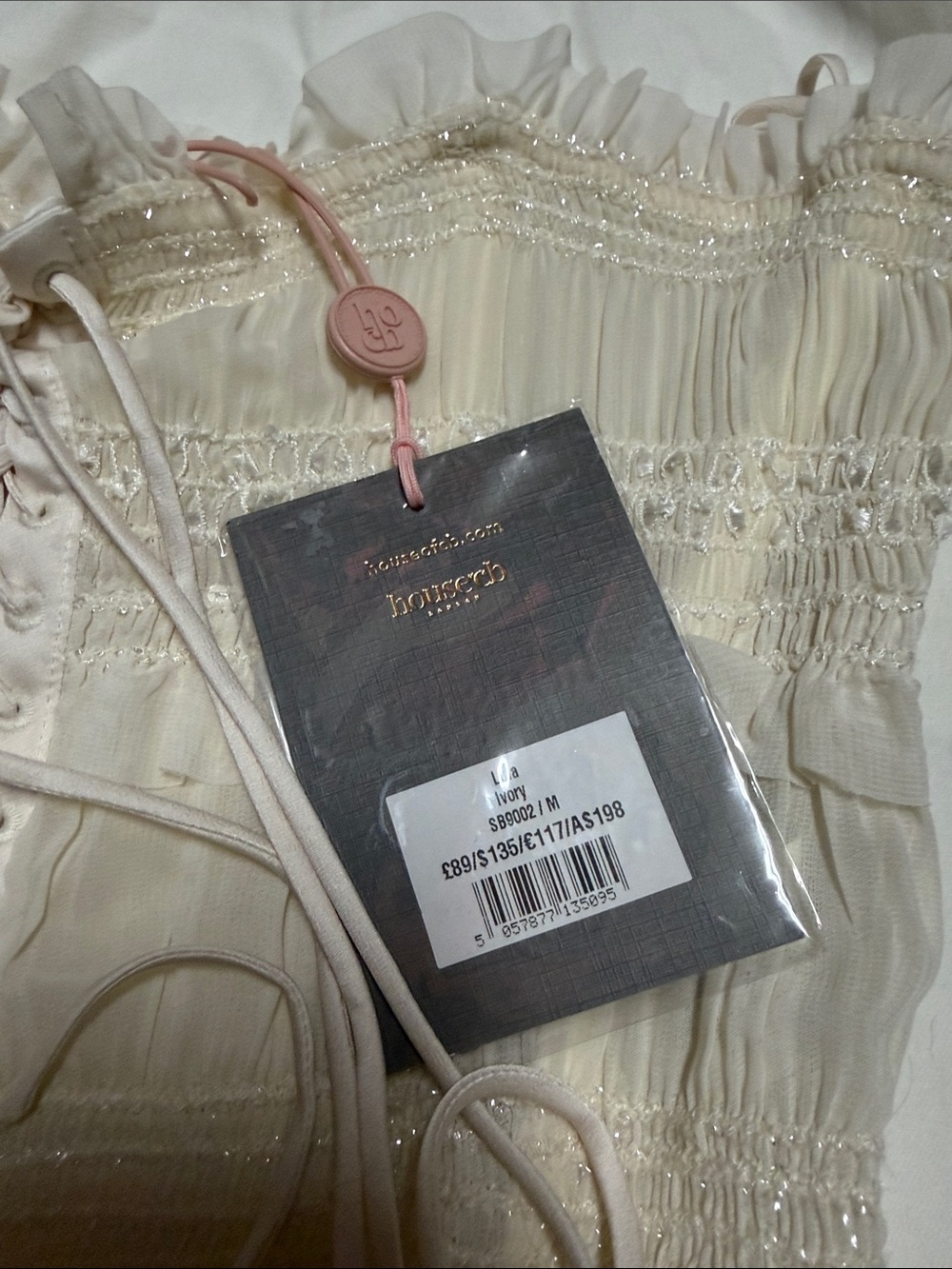 House of CB Cream Strapless Lace-Up Smocked Bustier - Picture 2 of 9